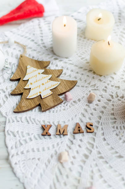 istock Christmas composition with candles and Christmas decorations 1067322786