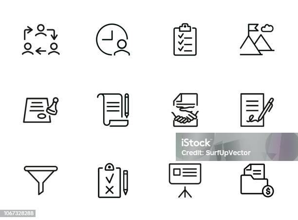 Dealing Line Icon Set Stock Illustration - Download Image Now - Icon Symbol, Contract, Signing