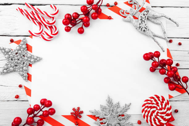 istock Christmas composition. Christmas decoration on wooden white background 1067330508