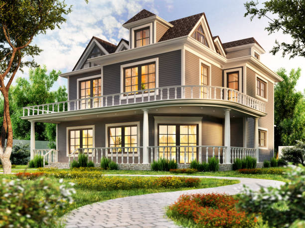 diseño de casa moderna con terraza - construction residential structure house mansion fotografías e imágenes de stock