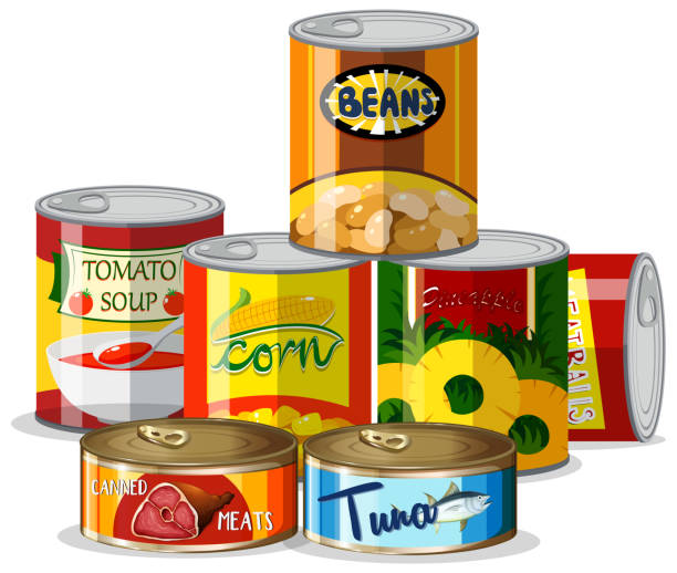 통조림의 세트 - can packaging tuna food stock illustrations
