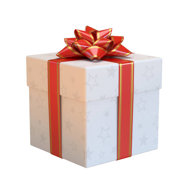 istock White gift box with the red bow and ribbon, white present 3d rendering 1067349720