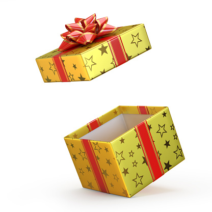 Open Gift Box With Red Bow And Ribbon Present Exploding 3d Rendering ...
