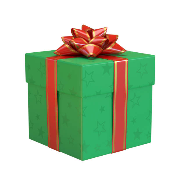 istock Green gift box with the red bow and ribbon, white present 3d rendering 1067350922