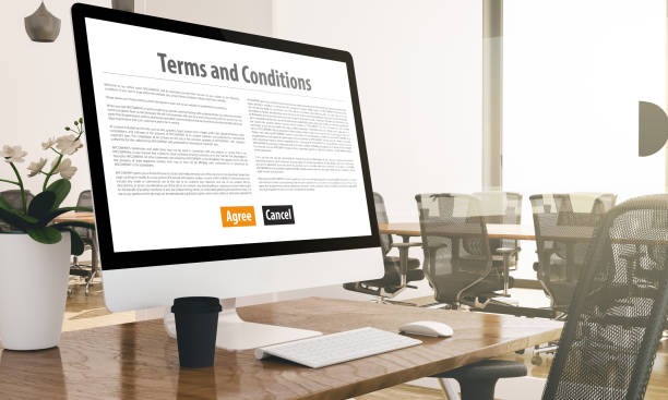 istock computer with oterms and conditions form screen on modern business office mockup 1067358386