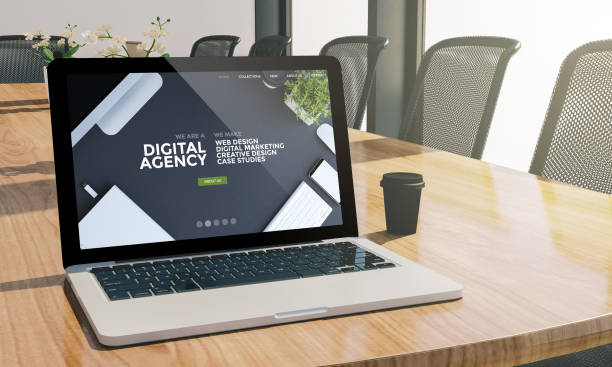 istock digital agency screen on laptop at conference room mockup 1067358426