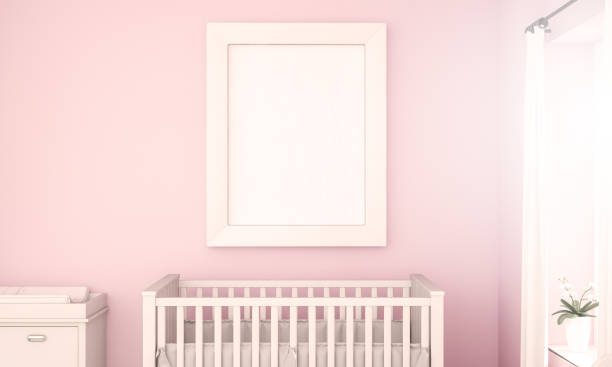 istock white frame mockup on pink baby room 1067358554