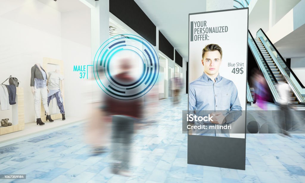 digital advertisement in shopping mall Digital advertisiment in shopping mall mockup 3d rendering Retail Stock Photo