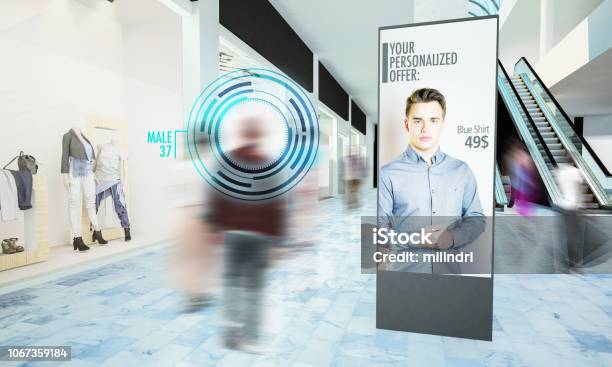 Digital Advertisement In Shopping Mall Stock Photo - Download Image Now - Retail, Artificial Intelligence, Shopping