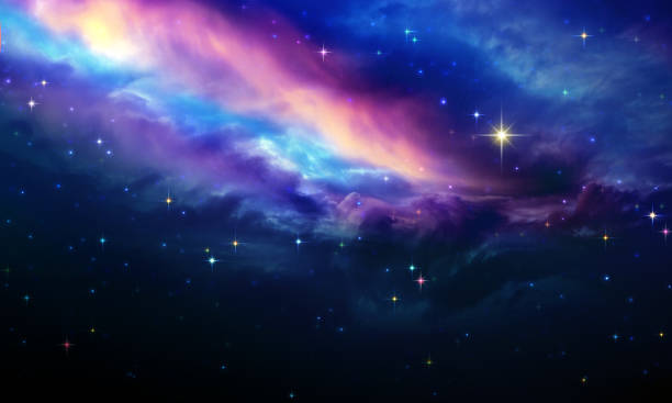 cielo nocturno con estrellas de colores. abstracta fondo de cielo. - north star fotografías e imágenes de stock