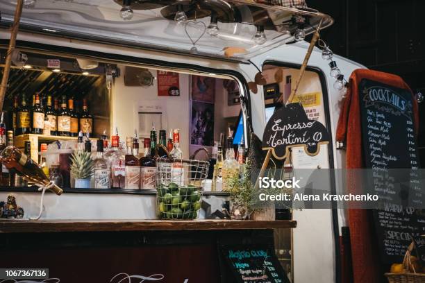 Bar And Drinks Truck Stand In Mercato Metropolitano London Uk Stock Photo - Download Image Now