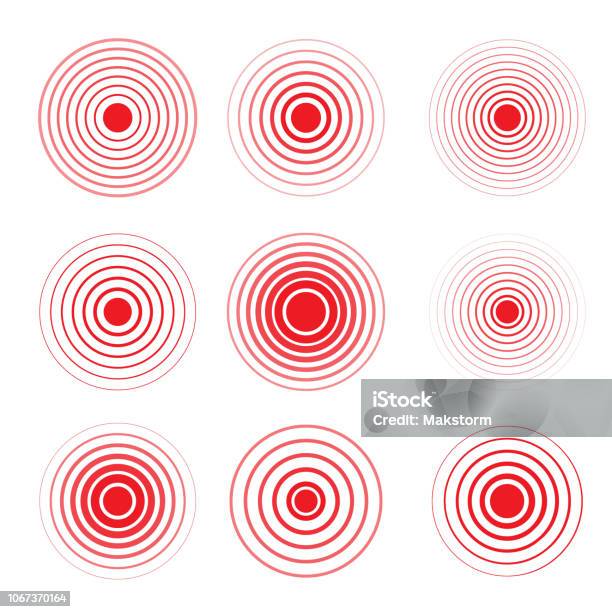 Red Rings Of Pain To Indicate Localization Of Pain In Different Parts Of The Human Body Stock Illustration - Download Image Now