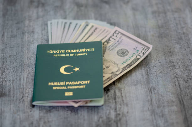 istock Turkish Special Passport and money banknotes. 1067376084