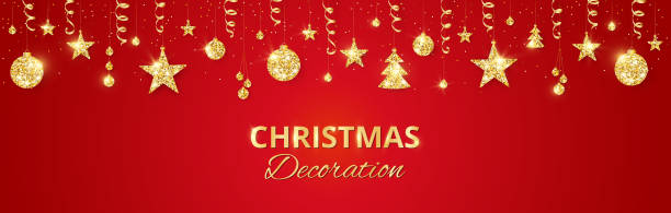 istock Christmas golden decoration on red background. Holiday vector frame, border. 1067376226