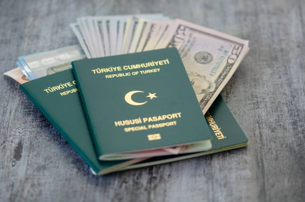 istock Turkish Special Passport and money banknotes. 1067376394