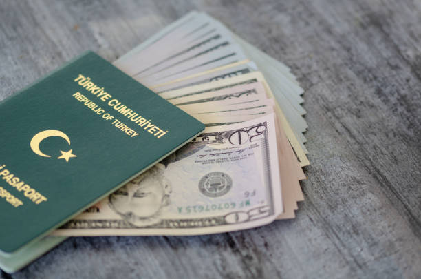 istock Turkish Special Passport and money banknotes. 1067376428
