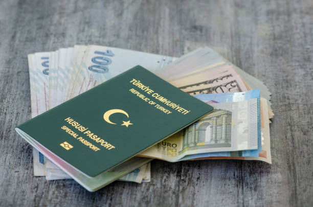 istock Turkish Special Passport and money banknotes. 1067376440