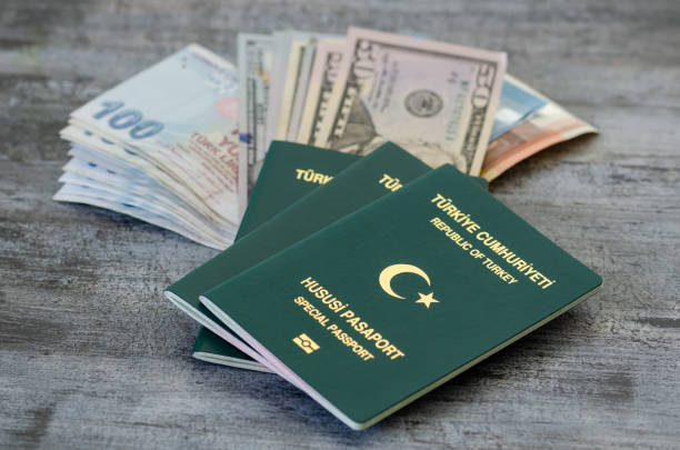 istock Turkish Special Passport and money banknotes. 1067376626