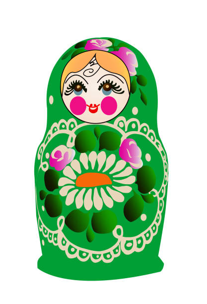 ilustraciones, imágenes clip art, dibujos animados e iconos de stock de muñeca rusa de la jerarquización, vector de ilustración de babushka - babushka russian nesting doll doll green