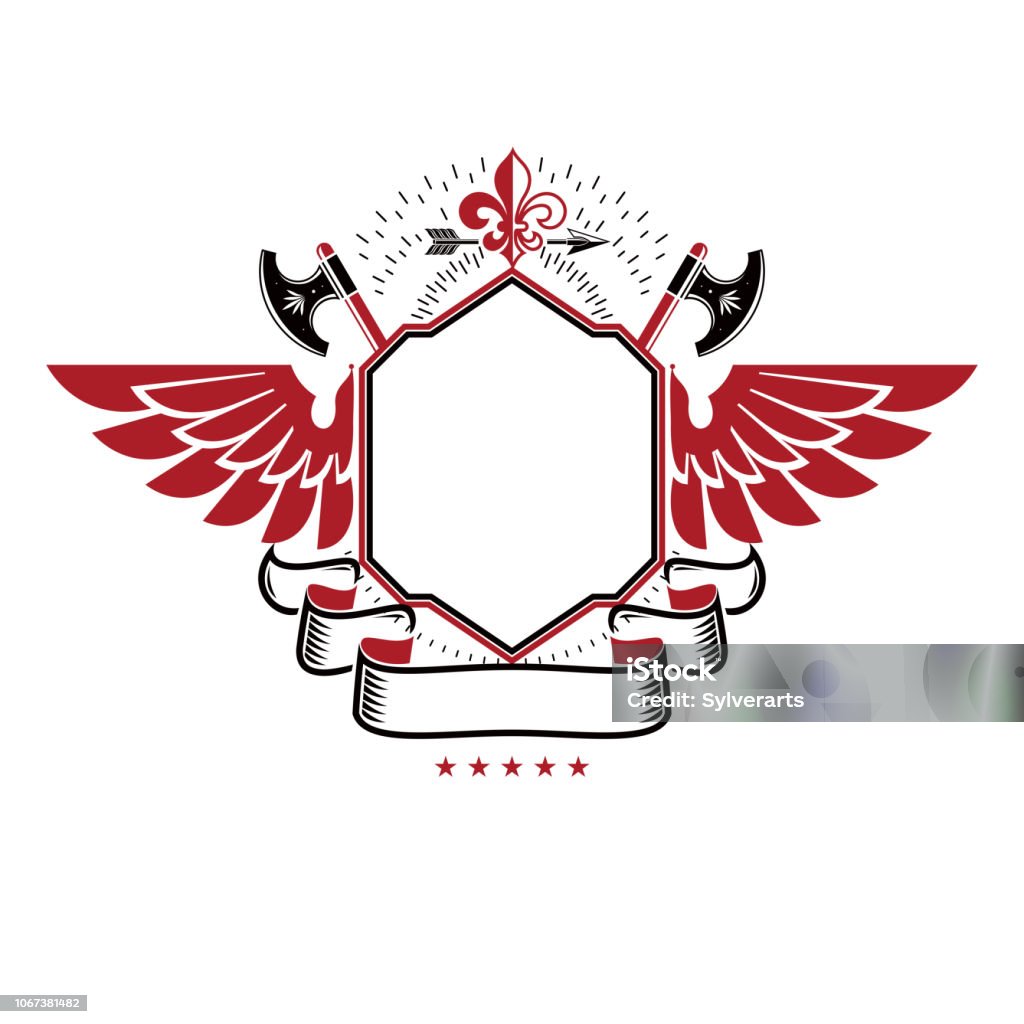 Sharp Winged Vector Graphic Winged Emblem Composed With Royal Symbol Lily Flower Sharp ...