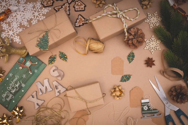 istock Christmas composition with festive decoration with copy-space. 1067382830