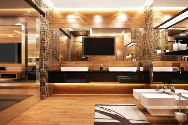 современный дизайн ванной комнаты - loft apartment bathroom mosaic tile стоковые фото и изображения