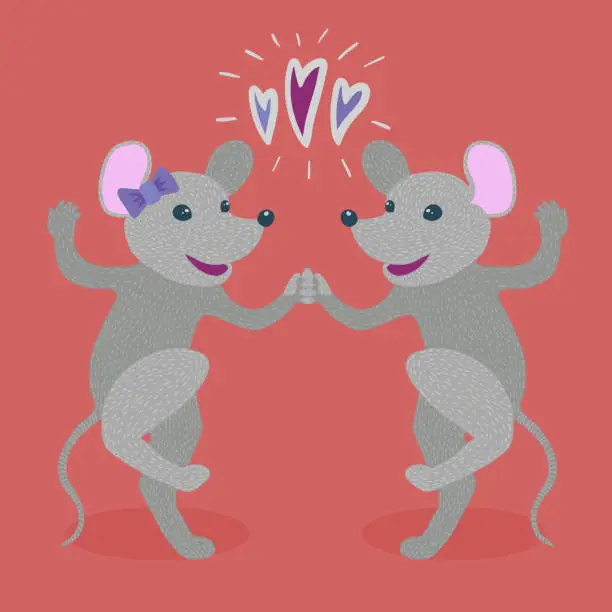 Vector illustration of Two mice dancing