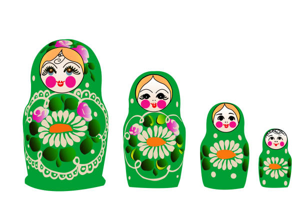 ilustraciones, imágenes clip art, dibujos animados e iconos de stock de ruso anidación muñeca set, ilustración vectorial - babushka russian nesting doll doll green