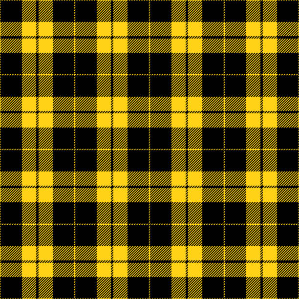 illustrations, cliparts, dessins animés et icônes de tartan noir et jaune plaid seamless pattern design - tablecloth checked yellow textile