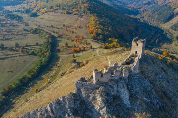 istock Coltesti fortress aerial drone view, Romania 1067394092