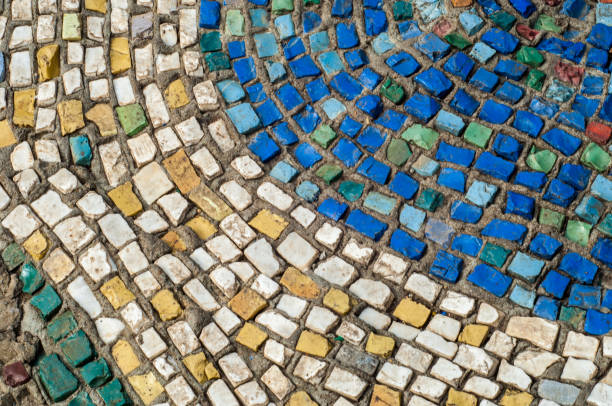 istock Texture, background, pattern. Closeup photo of multi-colored mosaic stones. Structure design decor. Swimming pool wall and floor finishing 1067397006