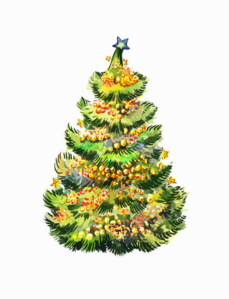 istock Crismas fir-tree illustration isolated on white. Bright holiday element in hand-drawn style 1067404890