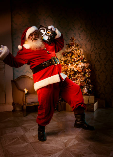 Santa is listening to boom box