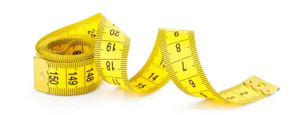 Yellow measuring tape isolated on white background as package design element