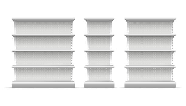 ilustrações de stock, clip art, desenhos animados e ícones de realistic 3d detailed supermarket shelves set. vector - gondola