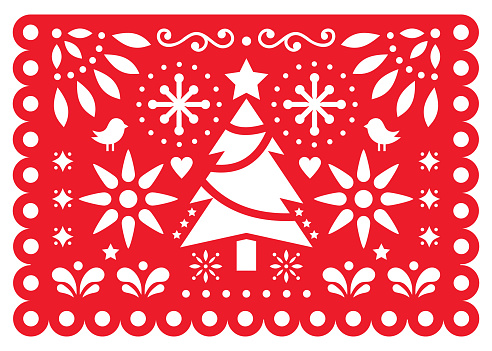 Christmas Papel Picado Vector Design Mexican Xmas Paper Decorations Red And  White 5x7 Greeting Card Pattern Stock Illustration - Download Image Now -  iStock