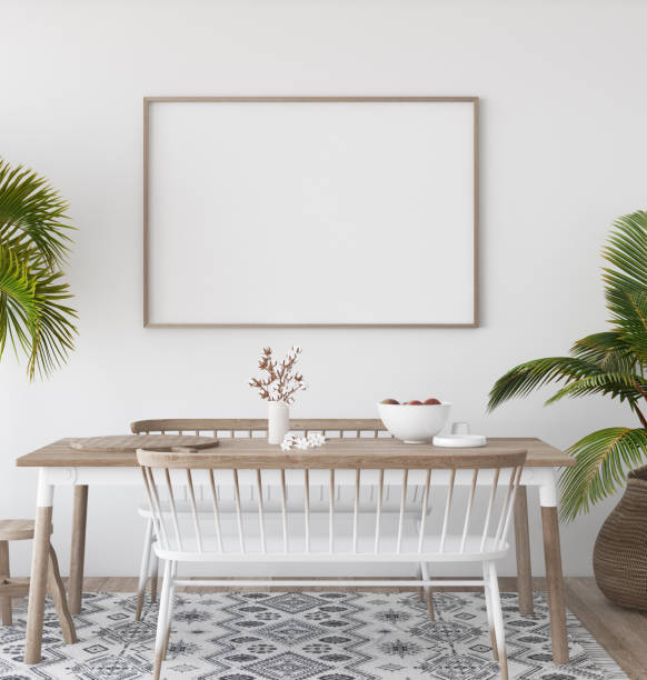 istock Mock-up poster in tropical living room background, Scandi-boho style 1067417178