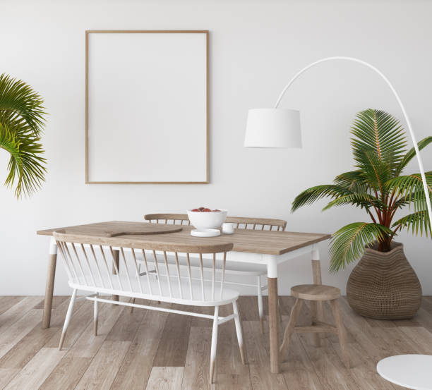 istock Mock-up poster in tropical living room background, Scandi-boho style 1067417180