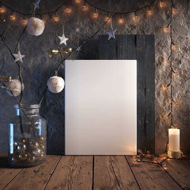 istock Mock up poster frame in cozy interior background, Christmas decoration 1067417220