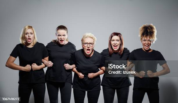 Group Of Angry Women Protesting Stock Photo - Download Image Now - Protest, Shouting, Violence