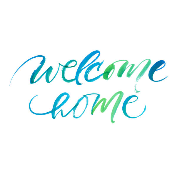 ilustrações de stock, clip art, desenhos animados e ícones de welcome home. greeting card with watercolor calligraphy. hand drawn design element. - letter o watercolor painting calligraphy alphabet