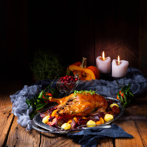 istock Tasty Duck roasted with thyme and Apple 1067423228