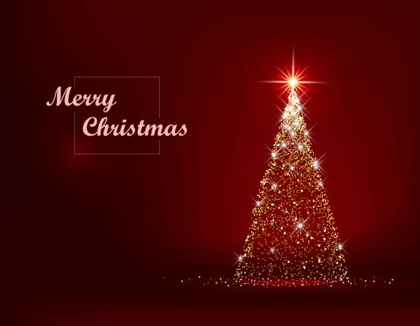 xmas tree red Christmas tree decoration bright lights string ornaments stock illustrations