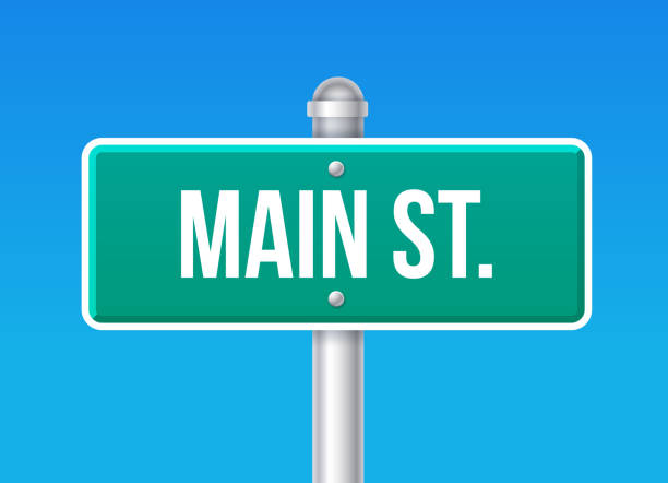 Main Street Sign Main street green street sign. 3d city street stock illustrations