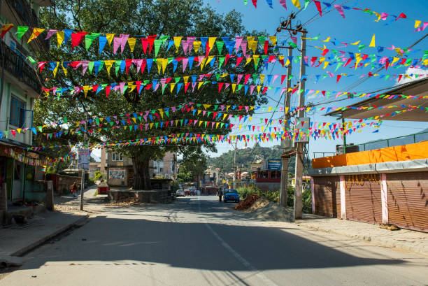 Street scene outside Swayambunath Stupa Monkey Temple Nepal, Kathmandu