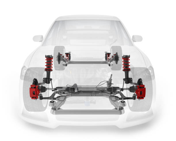 transparent car and suspension parts Transparent car and suspension spare. 3d illustration shock absorber stock pictures, royalty-free photos & images