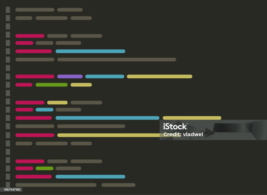 Code sur l’écran vector illustration, plate bande dessinée codage ou programmation texte du script sur l’écran d’affichage, code éditeur screenshot clipart - clipart vectoriel de Codage et codification libre de droits