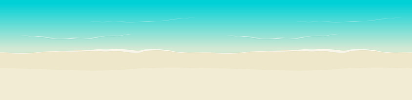 Beach background vector seamless illustration top view, flat cartoon sea coast and beach sand backdrop backdrop template