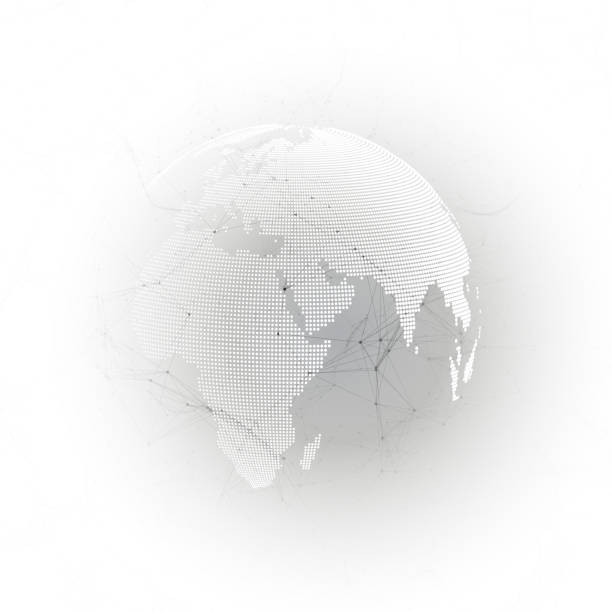istock Abstract futuristic network shapes. High tech HUD background, connecting lines and dots, polygonal linear texture. World globe on gray. Global network connections, geometric design, dig data concept. 1067441404