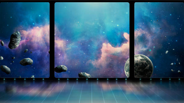 istock Space scene. 3D room with windows, blue nebula, planet and asteroids. https://images.nasa.gov/details-sts059-s-026.html 1067444058
